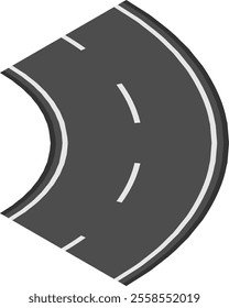 Curving asphalt road stretching into the distance, featuring white lane dividers, creating a sense of journey and transportation infrastructure