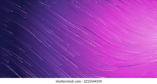 Curving, Flowing Energy Lines Pattern in Glowing Purple Space, Starry Sky - Modern Style Futuristic Technology, Science or Astronomy Concept Background, Generative Art, Creative Template,Vector Design