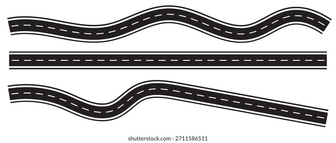 Curving and Straight Road Design Elements.Highway and Road Elements for Graphic Design