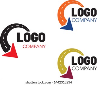 Curving tarred road or highway icon logo with arrow, cartoon vector illustration isolated on white background. Logistics logo