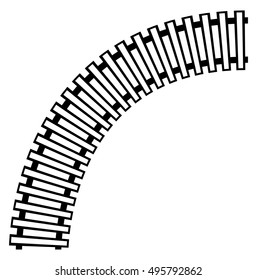 Curving train track, rail track silhouette isolated