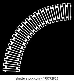 Curving train track, rail track silhouette isolated