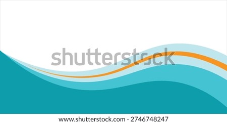 Curving turquoise and teal waves with a bold orange accent create a modern, ocean-inspired abstract background ideal for banners, headers, presentations and promotional designs with clean copy space.