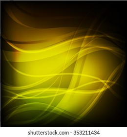 Curvy abstract background with yellow bright lines