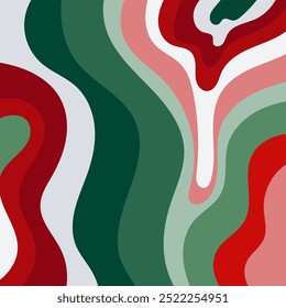 Curvy abstract shapes in red, green, white, and light pink colors. Suitable for modern designs, backgrounds, or vibrant decorations.