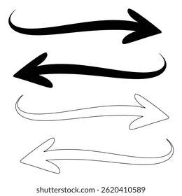 Curvy arrows illustration showing directions in black and white,simple design elements