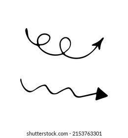 curvy arrows set. direction indicator collection. vector illustration hand drawn in doodle line art style. monochrome, scandinavian, minimalism. icon, sticker.