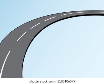 A Curvy Asphalt Street Road On Blue Background For Long Distance Vector Illustration