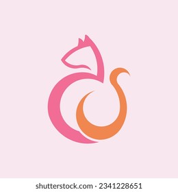 Curvy cat logo on light background, cute and modern