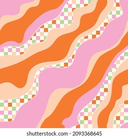 Curvy Checkerboard Psychedelic Y2K 70s Diagonal Fun Funky Retro Background Stationary Fashion Textile Repeat Seamless Pattern