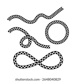 Jeu de Titres de course de damier courbé - Éléments de brosse d'Image vectorielle. Titres de course curvy en damier noir et blanc dans différentes formes, y compris les musiques en boucle, les courbes, l'infini et le cercle