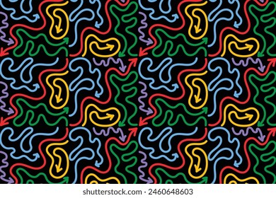 curvy colorful arrow line art seamless pattern vector graphic illustration design in black background