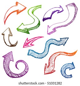 Curvy colorful arrow sketch/doodle set