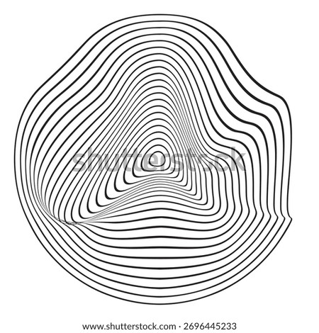 Curvy concentric circles. Pulse, soundwave, vibration or ripple icon isolated on background. Shockwave sign. Dynamic, motion or flow symbol. Trendy futuristic cyber shape. Vector graphic illustration.