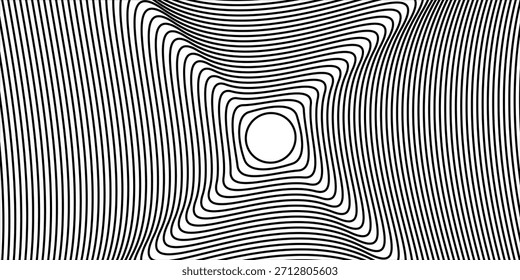 Círculos concêntricos curvados. Ícone de pulso, vibração ou ondulação isolado no fundo branco. Sinal de onda sonora. Símbolo dinâmico, de movimento ou de fluxo. Forma futurista cibernética na moda. Ilustração gráfica vetorial.