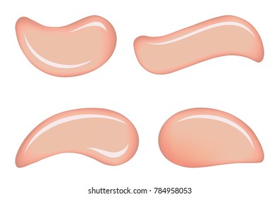 Curvy curve round form light rose color skincare shade dye paint on white backdrop. Smooth shiny fashion pour sample splat set design surface. Tasty curl spread. Close-up macro view and space for text