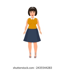 Curvy cute girl standing, woman with overweight plus size body vector illustration