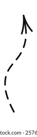 Curvy dashed arrow indicating upward