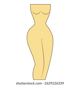 Figura feminina curvilínea no estilo de silhueta plana amarelo sólido.