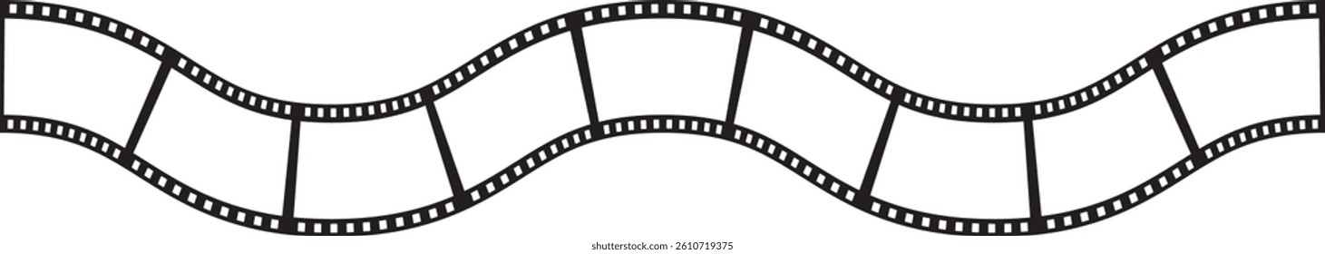 Curvy Film strip frame or border.Curved camera tape isolated on transparent background