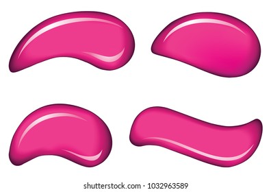 Curvy form vibrant lilac color spread enamel dye on white backdrop. Smooth shiny gloss big pour sample splodge set design surface. Art red wet symbol icon. Close-up macro trace logo and space for text