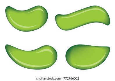 Curvy form vibrant lime chartreuse color enamel dye on white backdrop. Smooth shiny gloss pour sample splodge set design surface. Art wet eco symbol icon. Close-up macro view with space for text