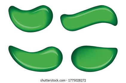 Curvy form vibrant natural malachite color spread enamel dye on white backdrop. Smooth shiny gloss pour sample splodge set design surface. Art wet eco symbol sign logo. Closeup macro view text space