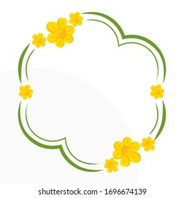 Curvy frame with beautiful yellow flowers vector. Simple Cute flower border decoration suitable for wedding invitation, gift card etc.