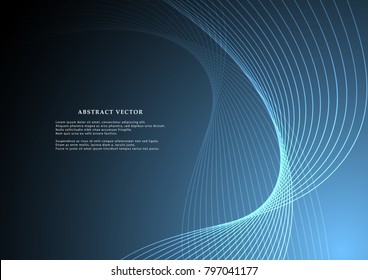 Curvy geometric wavy lines pattern pattern on a colorful blue background. Vector graphic illustration template  for use in the projects business, science, education and technology.