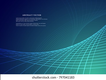 Curvy geometric wavy lines pattern pattern on a colorful blue background. Vector graphic illustration template  for use in the projects business, science, education and technology.