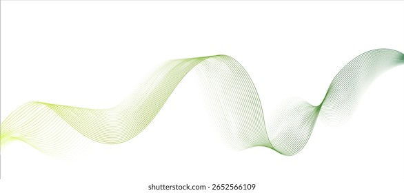 Ondas verdes con curvas que fluyen con gracia sobre un fondo blanco en un diseño abstracto