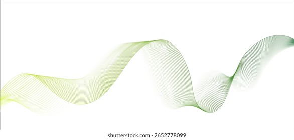 Curvy green waves flowing gracefully across a white background in an abstract design