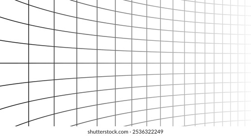 Curvy grid background horizontal geometric vector graphic in black and white colors