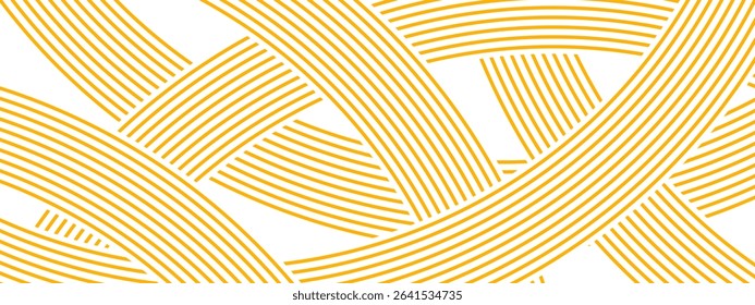 Curvy intersecting yellow lines. Ramen or noodle pattern. Pasta, macaroni or capellini background. Spaghetti texture. Traditional Italian, Chinese of Japanese food print. Vector illustration.