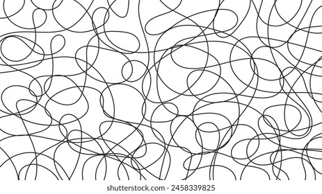 Curvy line black and white background. Hand drawn wavy texture. Freehand grunge backdrop. Minimal design, Vector illustration. 1920x1080 ratio svg