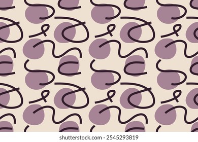 Curvy lines and circles abstract shapes seamless repeat pattern