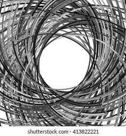 Curvy lines. Scattered curved, intersecting lines. Abstract grayscale frame design. Background grayscale illustration.