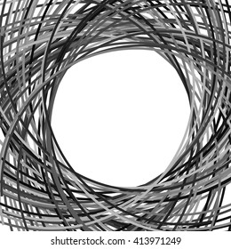 Curvy lines. Scattered curved, intersecting lines. Abstract grayscale frame design. Background grayscale illustration.