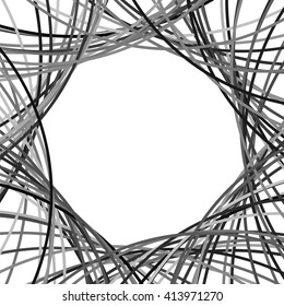 Curvy lines. Scattered curved, intersecting lines. Abstract grayscale frame design. Background grayscale illustration.