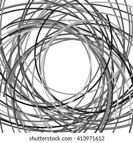 Curvy lines. Scattered curved, intersecting lines. Abstract grayscale frame design. Background grayscale illustration.