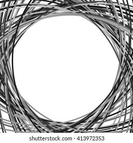 Curvy lines. Scattered curved, intersecting lines. Abstract grayscale frame design. Background grayscale illustration.