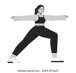 Curvy middle eastern woman practicing yoga black and white 2D line cartoon character. Plus sized arab female training isolated vector outline person. Body positive monochromatic flat spot illustration