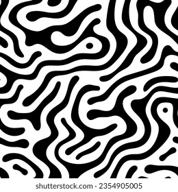 Curvy patterns in dynamic dance. Seamless vector canvas. Modern wave-like feel. Black texture.