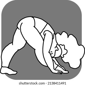 Curvy plus size woman has yoga class and make relaxation pose to be strong and trains her body. Hand drawn retro black and white vintage vector illustration. Old style comics cartoon line drawing.