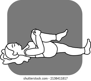 Curvy plus size woman has yoga class and make relaxation pose to be strong and trains her body. Hand drawn retro black and white vintage vector illustration. Old style comics cartoon line drawing.