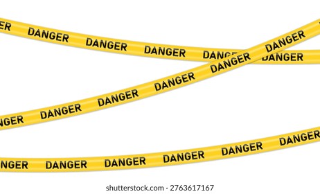 Curvy Realistic Yellow Danger Warning Ribbon Tape with Shadow Detail On Transparent Background PNG