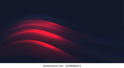 curvy red neon lines in luminous motion on a dark banner vector