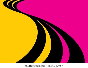 Curvy ribbons. vector pattern of curved stripes. design element. Modern divided vector background with space for text. Black-yellow-purple. road, speed