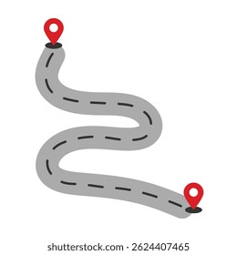 Estrada curva com marcadores de destino