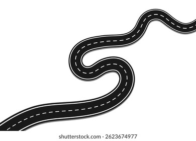 Ilustração Curvy Road: Uma Rodovia Asfáltica Preto e Branco com Linhas Tracejadas Enrolamento Através de um Fundo Transparente para Transporte e Conceitos de Viagem